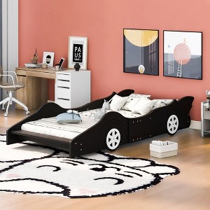 Twin Size Race Car-Shaped Platform Bed with Wheels - 1 of 4