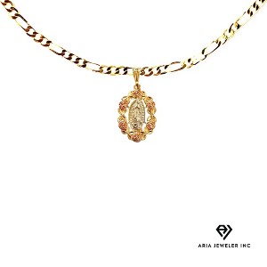 Aria Jeweler Inc Chain with St. Mary Surrounded by Pink Roses on a Gold Pendant - 1 of 4