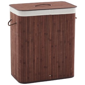 Bamboo Laundry Hamper Large with Removable 4-Section Liner, Foldable Storage Basket with Lid and Handles for Bedroom, Laundry Room, Small Spaces - 1 of 4
