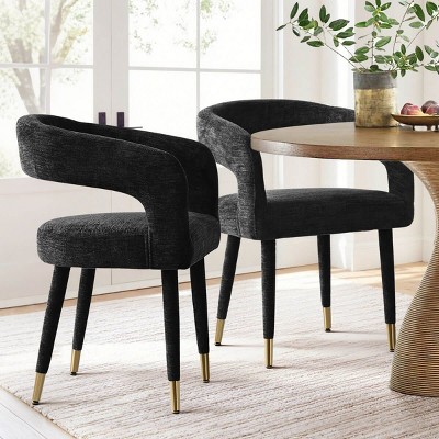Modern Upholstered Dining Chairs Set of 2, Cushioned Seat with Armrest, Metal Legs, Dining Room and Kitchen Chairs-Maison Boucle