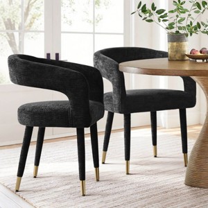 Modern Upholstered Dining Chairs Set of 2, Cushioned Seat with Armrest, Metal Legs, Dining Room and Kitchen Chairs-Maison Boucle - 1 of 4