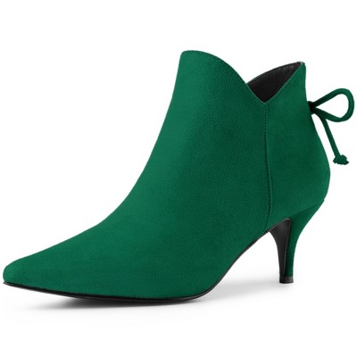 Allegra K Women's Pointed Toe Back Bow Side Zipper Kitten Heel Ankle Booties