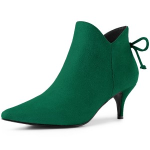 Allegra K Women's Pointed Toe Back Bow Side Zipper Kitten Heel Ankle Booties - 1 of 4