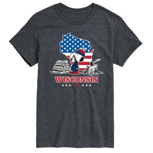 Men's - Peanuts - American Flag Wisconsin Snoopy Short Sleeve Graphic T-Shirt - 1 of 4