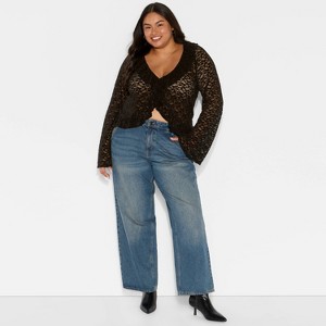 Women's Long Sleeve V-Neck Flyaway Brushed Lace Top - Wild Fable™ - 1 of 3