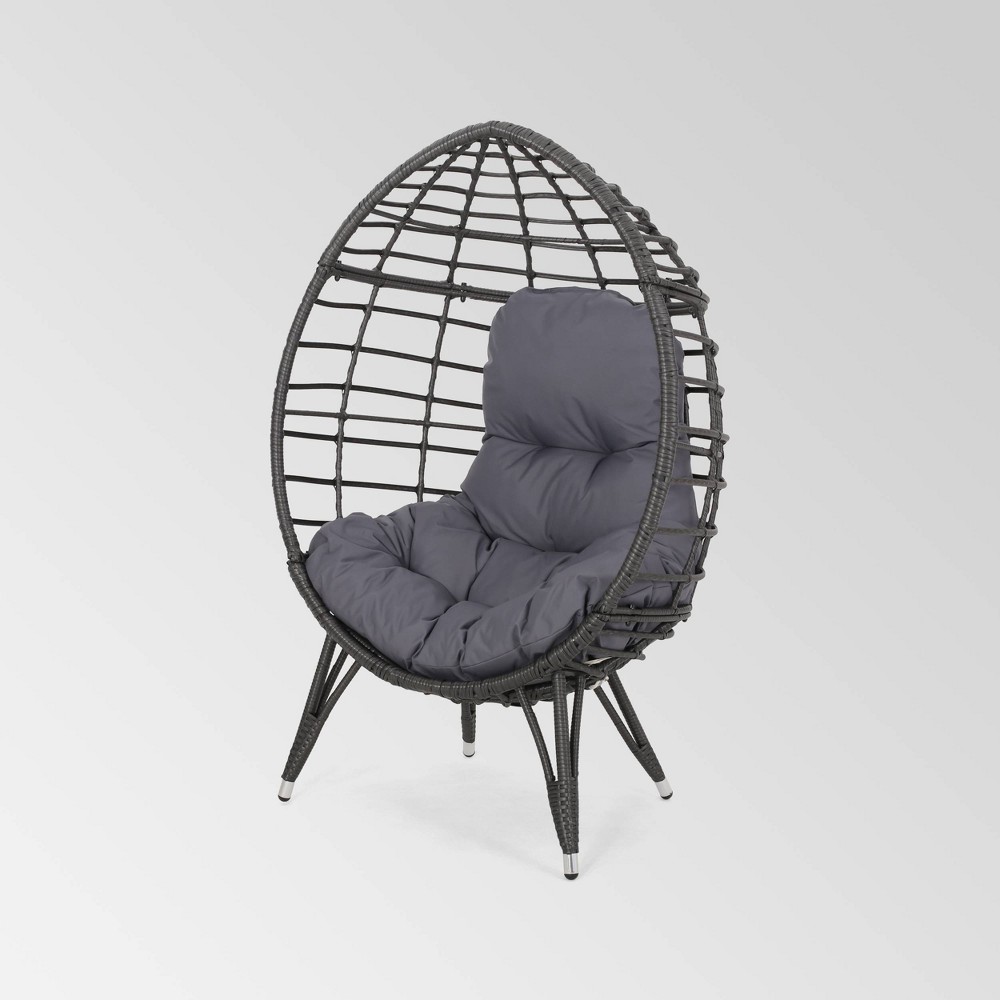 Photos - Garden Furniture Santino Wicker Teardrop Chair Gray/Dark Gray - Christopher Knight Home