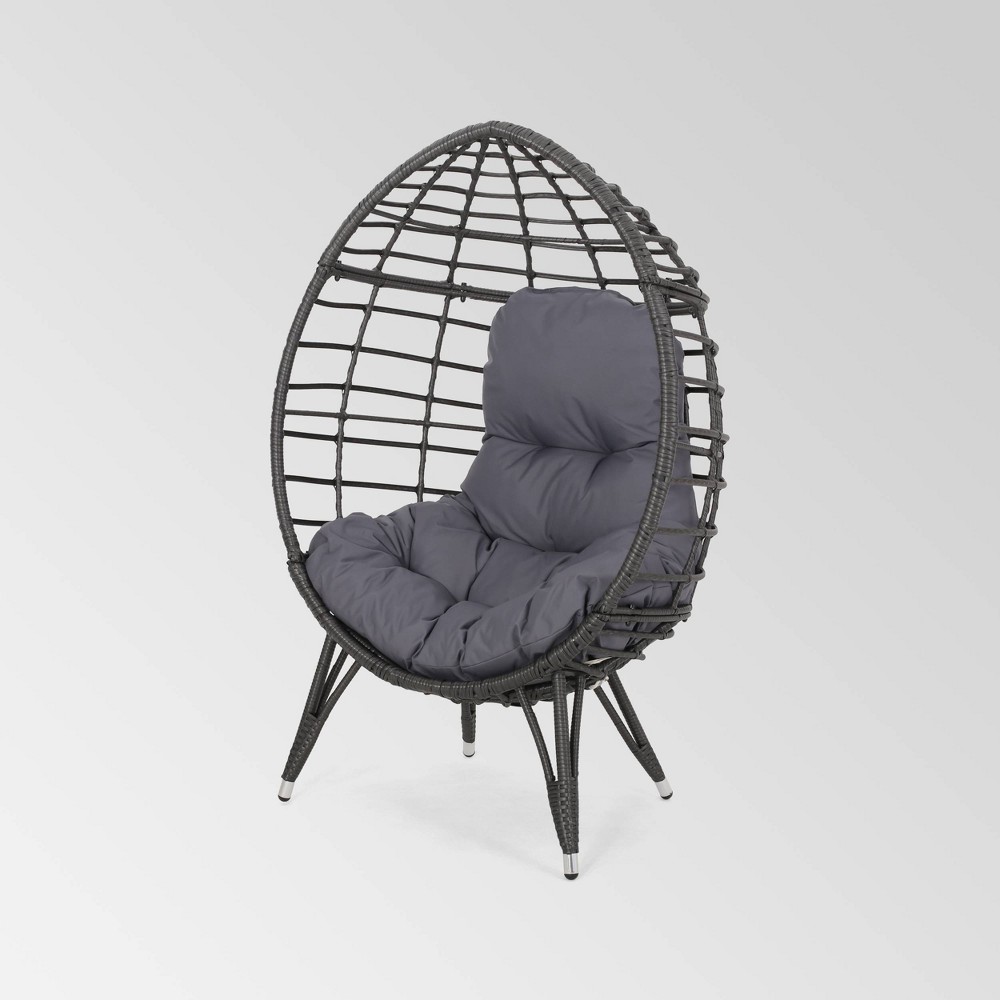 Santino Wicker Teardrop Chair Gray/Dark Gray – Christopher Knight Home  – Patio Decor​