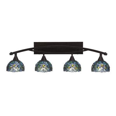 Toltec Lighting Bow 4 - Light Vanity in  Bronze with 7" Turquoise Cypress Art Glass Shade