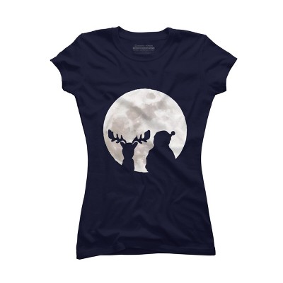 Junior's Design By Humans Christmas moon By lithegraphic T-Shirt