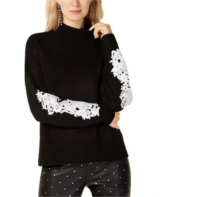 I.N.C International Concepts Womens Laced Sleeve Knit Sweater, Black, Medium