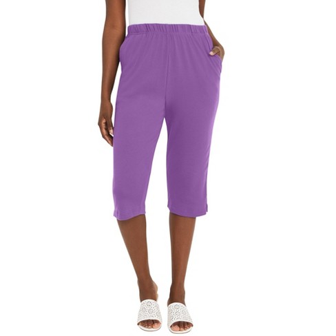 Roaman's Women's Plus Size Soft Knit Capri Pant - L, Pink : Target