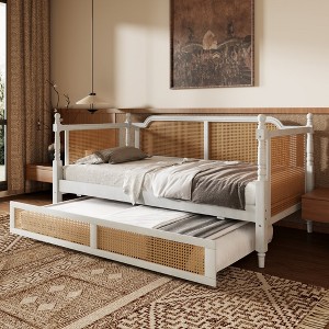 KTMBDW Twin Size Rattan Daybed, Sofa Bed for Bedroom Guest Room, No Box Spring Needed, White & Natural - 1 of 4