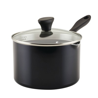 Farberware Reliance Pro 3qt Nonstick Ceramic Covered Straining Saucepan Black/Gray: Dishwasher-Safe, Tempered Glass Lid