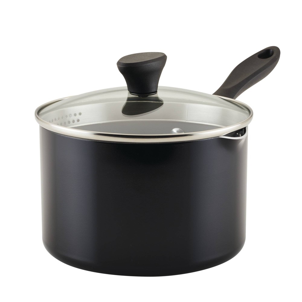 Farberware Reliance Pro 3qt Nonstick Ceramic Covered Straining Saucepan Black/Gray