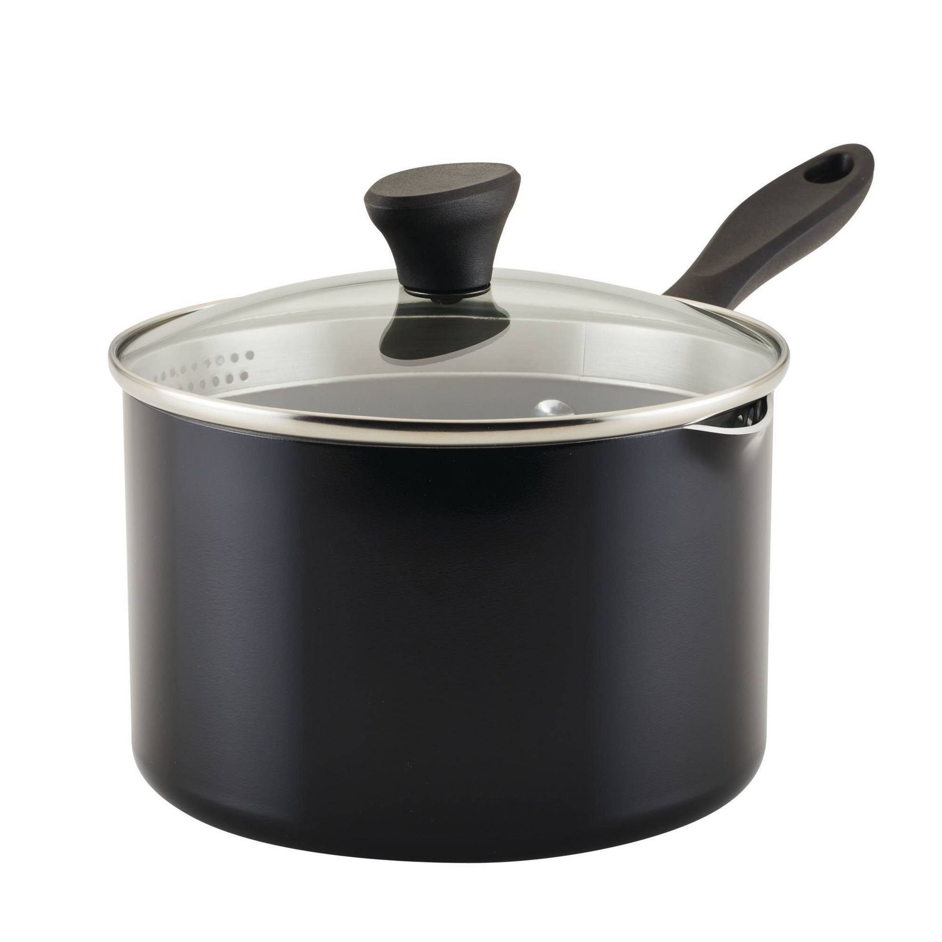 Farberware Reliance Pro 3qt Nonstick Ceramic Covered Straining Saucepan Black/Gray: Dishwasher-Safe, Tempered Glass Lid