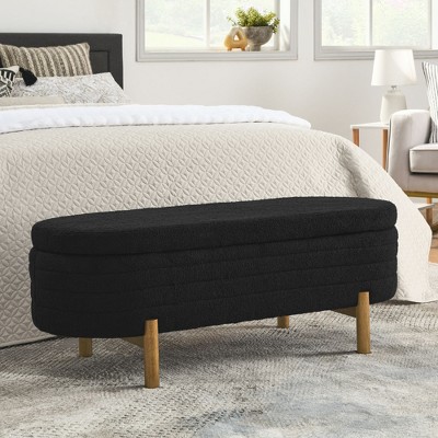 CAVINAS Storage Bench Oval Ottoman with Storage with Rubber Wood Legs