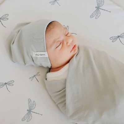 Blue Dragonfly and Stripe Cotton Jersey Baby Bassinet Sheet Set