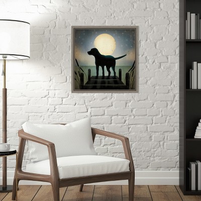 Moonrise Black Dog Framed Canvas Print 22.56" x 22.56"