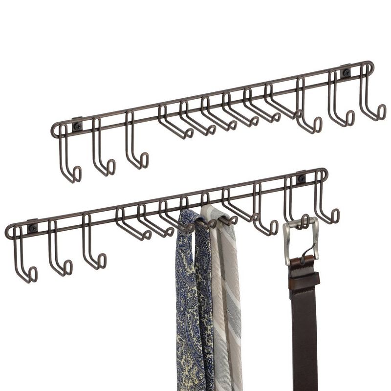 mDesign Metal Wall Mount Storage Rack for Ties, Belts, 12 Hooks, 2 Pack, 1 of 9