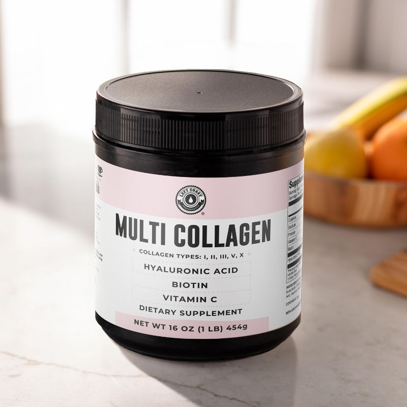 Multi Collagen Peptides Powder with Biotin, Hydrolyzed Collagen Peptides For Skin Hair Nails Joints, Unflavored, Left Coast Performance, 16oz, 5 of 7