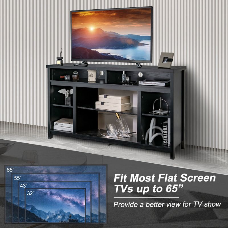 Tangkula 58" TV Stand Entertainment Console Center w/ Adjustable Open Shelves up to 65", 5 of 9