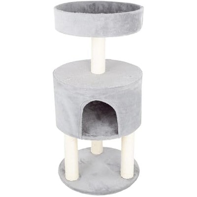 4-Tier Round Cat Tower - Large Cat Condo, Napping Perch, and 4 Sisal Rope Scratching Posts - Cat Tree for Indoor Cats by PETMAKER (Gray)