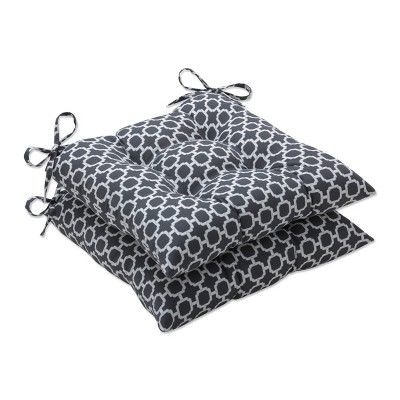 2pk Outdoor/Indoor Wrought Iron Seat Cushion Set Hockley Charcoal Gray - Pillow Perfect