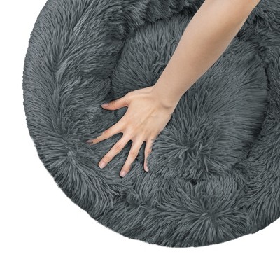 Medium Gray Faux Fur Round Orthopedic Dog Bed