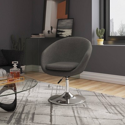 Grey Faux Leather Swivel Chair with Polished Chrome Base