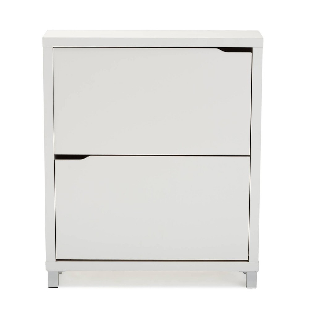 Simms 2 Drawer Modern Shoe Cabinet White - Baxton Studio: Freestanding Storage for 16 Pairs, Wood Composite Construction
