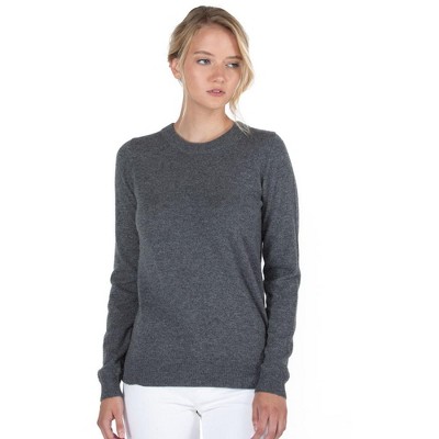 JENNIE LIU Women's 100% Pure Cashmere Long Sleeve Crew Neck Pullover  Sweater (1362, Charcoal, Small )