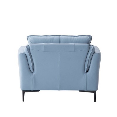Light Blue Leather and Black Wood Accent Chair