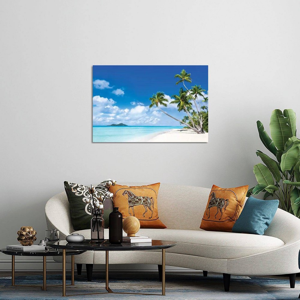 Photos - Other Decoration iCanvas 32"x48" Tropical Beach with Palm Trees by Jan Becke Canvas Print Wall Art