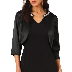 INSPIRE CHIC Women's Satin 3/4 Sleeve Open Front Elegant Cropped Bolero Cardigan - 1 of 4