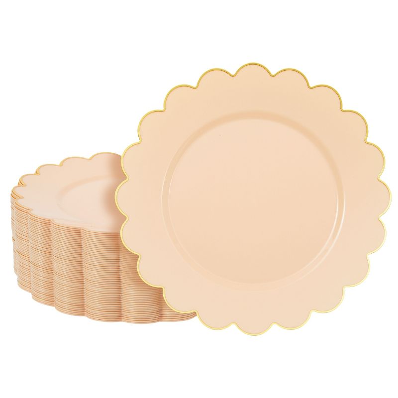 50 Pack Ivory Pink Plastic Plates for Party, 9 Inch Disposable for Party Supplies, Wedding, Gold Foil Scalloped Edges, 1 of 6