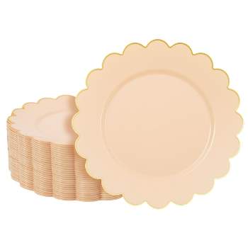 50 Pack Ivory Pink Plastic Plates for Party, 9 Inch Disposable for Party Supplies, Wedding, Gold Foil Scalloped Edges