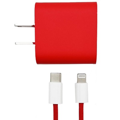 Olivia Pratt Solid Color Wall Charger 20W USB-C Power Adapter with USB-C to Lightning 3.3ft Nylon Cable