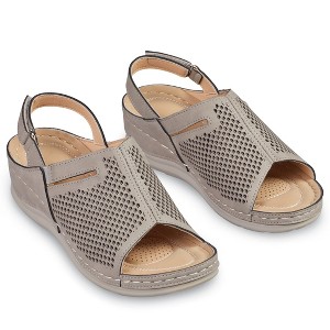 Collections Etc Stylish Open Toe Perforated Design Cushioned Adjustable Sandals - 1 of 4