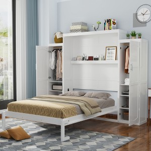 Full Size Murphy Bed with 2 Wardrobe and Storage Shelf - 1 of 4