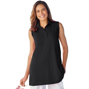 Woman Within Women's Plus Size Sleeveless Polo Tunic - 1 of 4