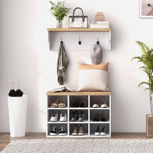 MOEPISY 2-in-1 Coat Rack Shoe Bench Set, 9 Pair Shoe Storage Cabinet Rack with Hall Tree, White - 1 of 4