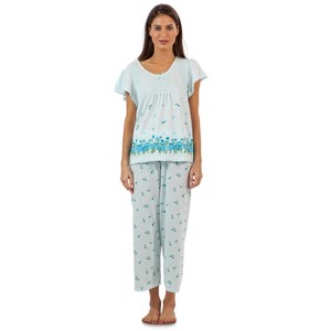 Casual Nights Women's Short Sleeve Floral Border Capri Pajama Set - 1 of 4