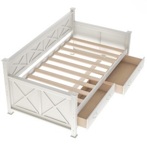 Gulches Twin Size Wooden Daybed Cream White 2 Large Drawers X Frame Modern Rustic Casual Style Solid Wood MDF Construction - 1 of 4