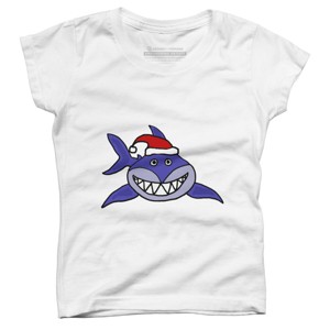 Girl's Design By Humans Funny Christmas Shark in Santa Hat By SmileToday T-Shirt - 1 of 3