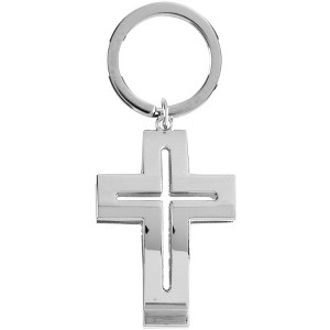 Silvertone Cross Cutout 2 x 1 Metal Novelty Keychain Accessory - 1 of 4