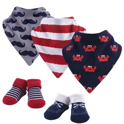 Hudson Baby Infant Boy Cotton Bib and Sock Set 5pk, Crab, One Size