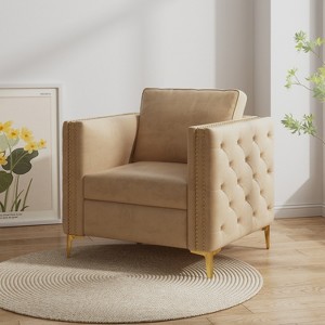 CIPACHO Accent Chair for Living Room Upholstered  Arm Chair with Metal Legs Velvet Khaki - 1 of 4