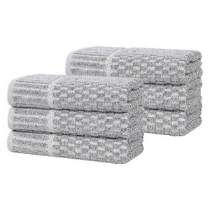 Viscose Cotton Blend Medium Weight Soft Textured Checkered Ribbed Border Towel Set by Blue Nile Mills - 1 of 4