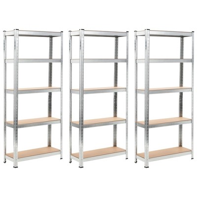 vidaXL 5-Layer Shelves 3 pcs Silver Steel&Engineered Wood