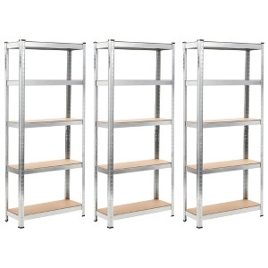 vidaXL 5-Layer Shelves 3 pcs Silver Steel&Engineered Wood - 1 of 4